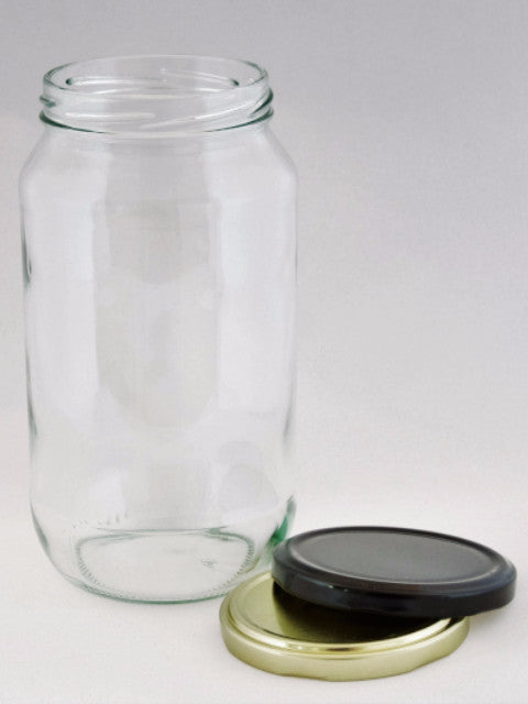 Jar, 1000ml Round Glass, 82mm Twist finish, ctn of 26, including caps