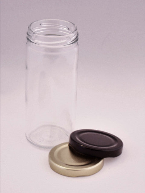 Products / Jar, 250ml Tall Round Glass, 58mm Twist finish, carton of 98, including caps