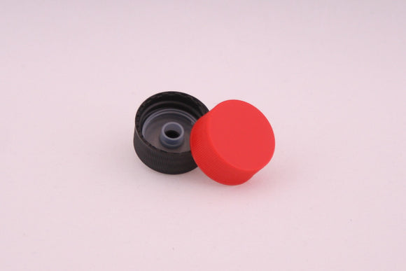 28mm Poly Screw Cap; Black with Pourer Insert; Plain Red