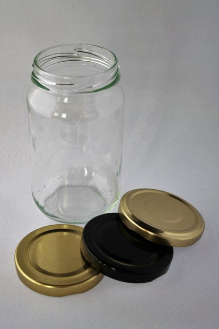 Jar, 375ml Round Glass, 63mm Twist finish, carton of 72, including caps.