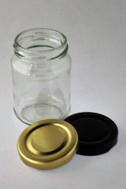 Jar, 150ml Round Glass, 53mm Twist finish, carton of 48, including caps